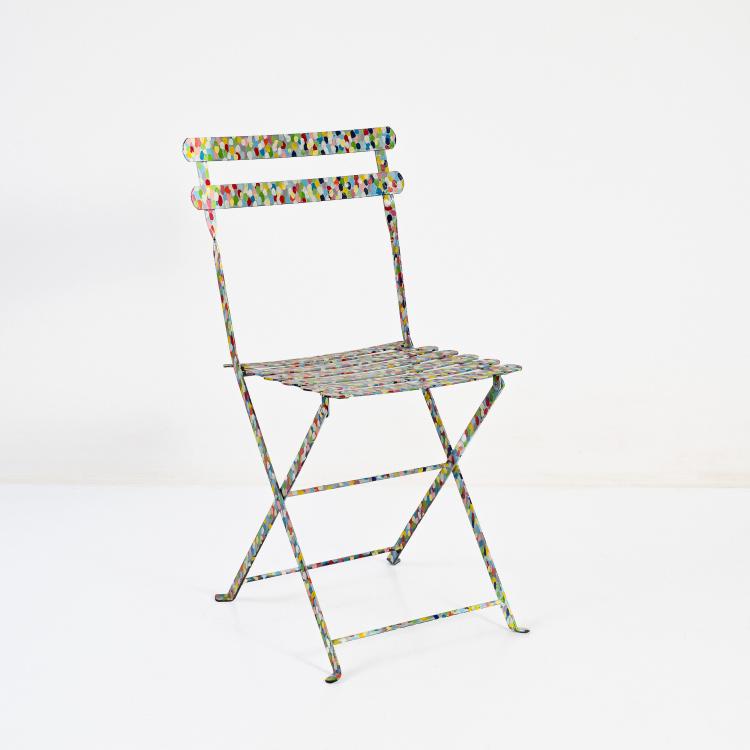 Hauptbild zu Objekt, Unikat Klappstuhl 'Sedia Pontillista', um 1980 (Entwurf), Alessandro Guerriero, Alchimia, Mailand / Milan, 