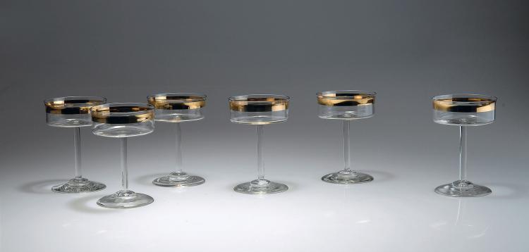 Hauptbild zu Objekt, Sechs Champagnerschalen aus dem 'Wertheim'-Service, 1902, Peter Behrens, Poschinger, Benedikt von, Oberzwieselau, 100C 14