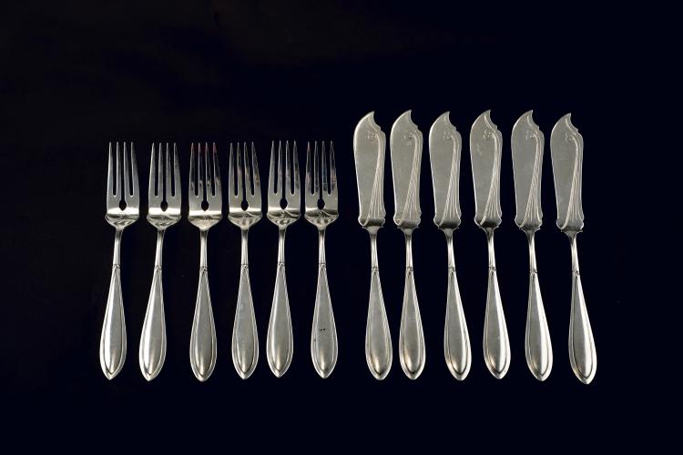 Hauptbild zu Objekt, Fischbesteck '8200', um 1904, Peter Behrens, Bahner AG, Franz, D&uuml;sseldorf, 112A 50