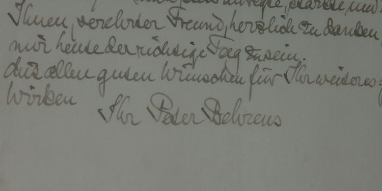 Bild 1 zu Objekt, Pers&ouml;nlicher Brief von Peter Behrens, Peter Behrens, 112A 91