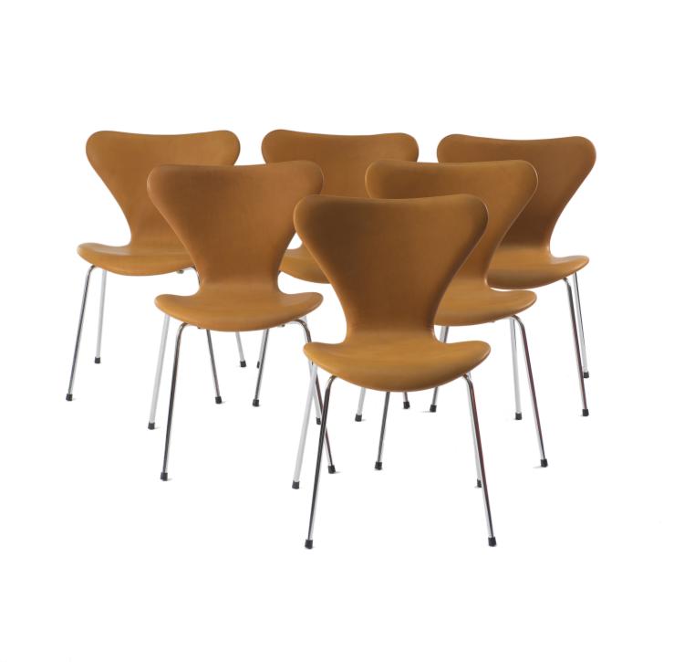 Hauptbild zu Objekt, Sechs St&uuml;hle '3107', 1955, Arne Jacobsen, Hansen, Fritz, Aller&ouml;d, 115A 196