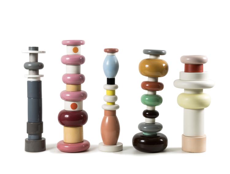 Hauptbild zu Objekt, F&uuml;nf Skulpturen 'Mini-Totem', 1998, Ettore Sottsass, Bitossi, Montelupo, 115C 286