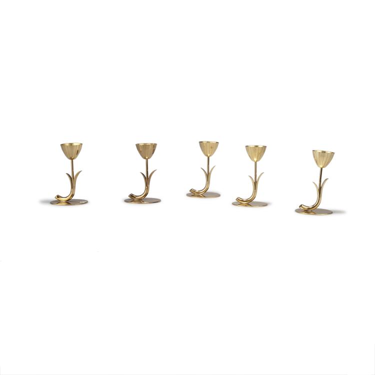 Hauptbild zu Objekt, F&uuml;nf Kerzenleuchter, um 1960, Gunnar Ander, Ystad Metall, Ystad, 115A 149