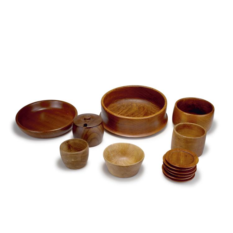 Hauptbild zu Objekt, Konvolut aus sechs Schalen, einer Deckeldose und sechs Untersetzern, 1950er Jahre, D&auml;nemark, Schweden, 115A 319