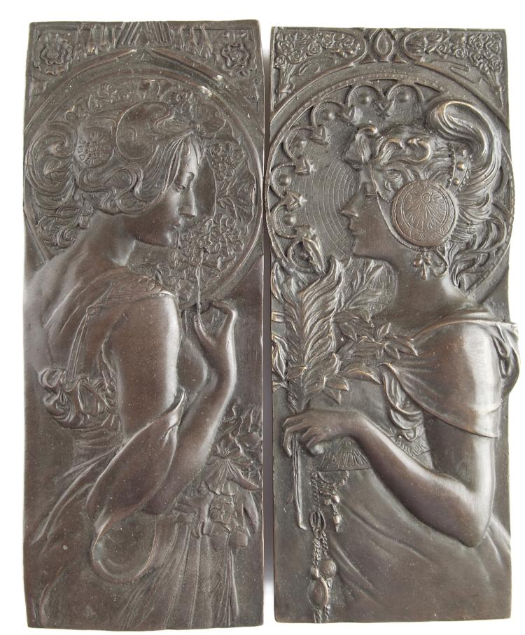 Hauptbild zu Objekt, Zwei Bronzereliefs 'Schl&uuml;sselblume' und 'Feder', 1899, Alphonse Mucha, Mucha, Alphonse (nach), 117A 566