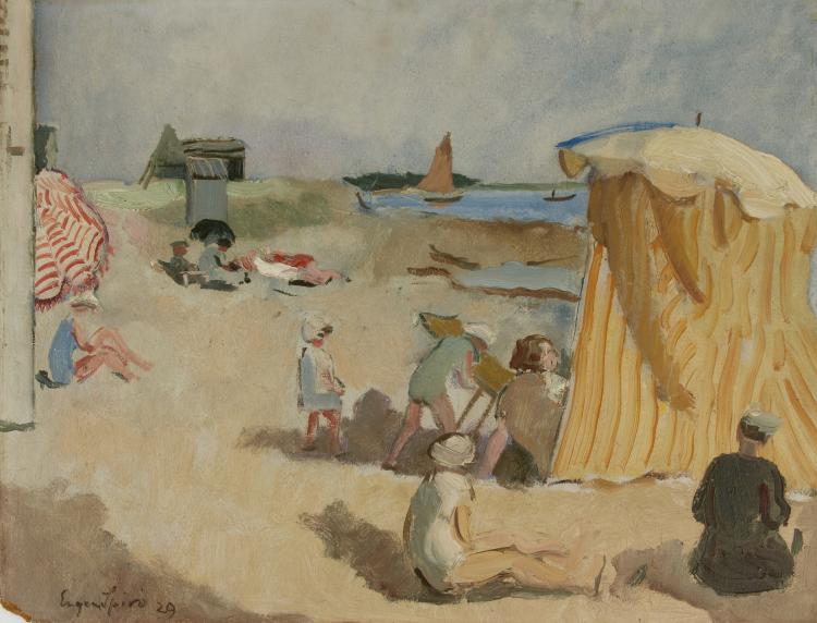 Hauptbild zu Objekt, 'Strand in der Bretagne', 1929 (Skizze), Eugene Spiro, 118B 17