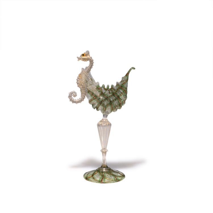 Hauptbild zu Objekt, 'A reticello' goblet with seahorse, 1880, Candiani, Napoleone, Murano, 116B 14