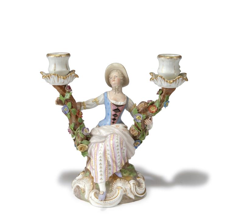 Hauptbild zu Objekt, Kerzenleuchter mit Sch&auml;ferin, um 1880, Meissen, KPM, 117A 496