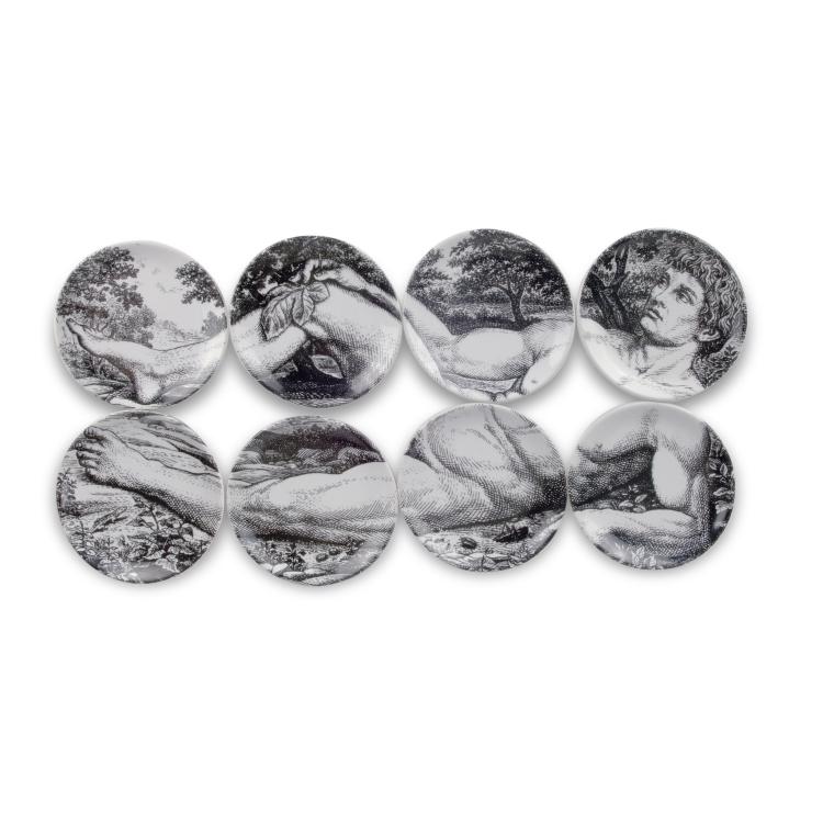 Hauptbild zu Objekt, Acht Untersetzer 'Adam', um 1965, Piero Fornasetti, Fornasetti, Mailand, 119C 185