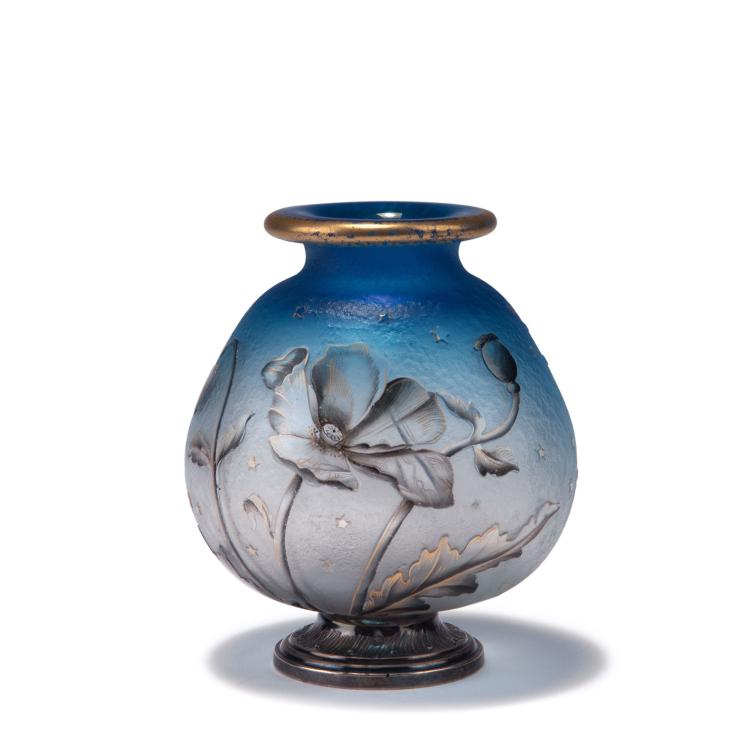 Hauptbild zu Objekt, Vase 'Pavot' mit Silbermontierung von Malv&eacute;zieux-Ain&eacute;, Paris, um 1895, Daum Fr&egrave;res, Nancy, 117A 20