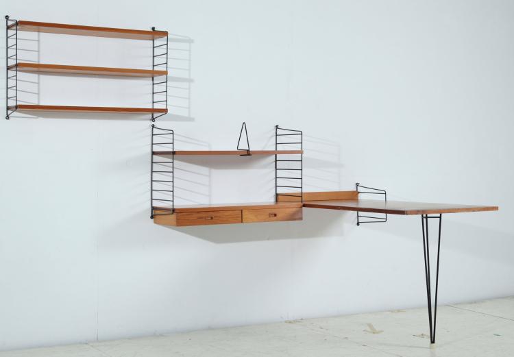 Hauptbild zu Objekt, 'String' wall shelf with desk, c1955 , Nisse Strinning, String Design AB, V&auml;llingsby, 119A 27