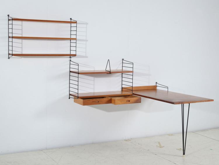 Bild 1 zu Objekt, 'String' wall shelf with desk, c1955 , Nisse Strinning, String Design AB, V&auml;llingsby, 119A 27