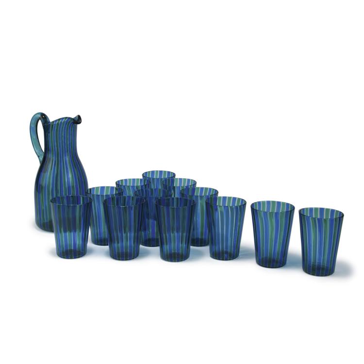 Hauptbild zu Objekt, Krug mit zw&ouml;lf Bechern 'A canne', um 1950, Fulvio Bianconi, Venini & C., Murano, 119B 63