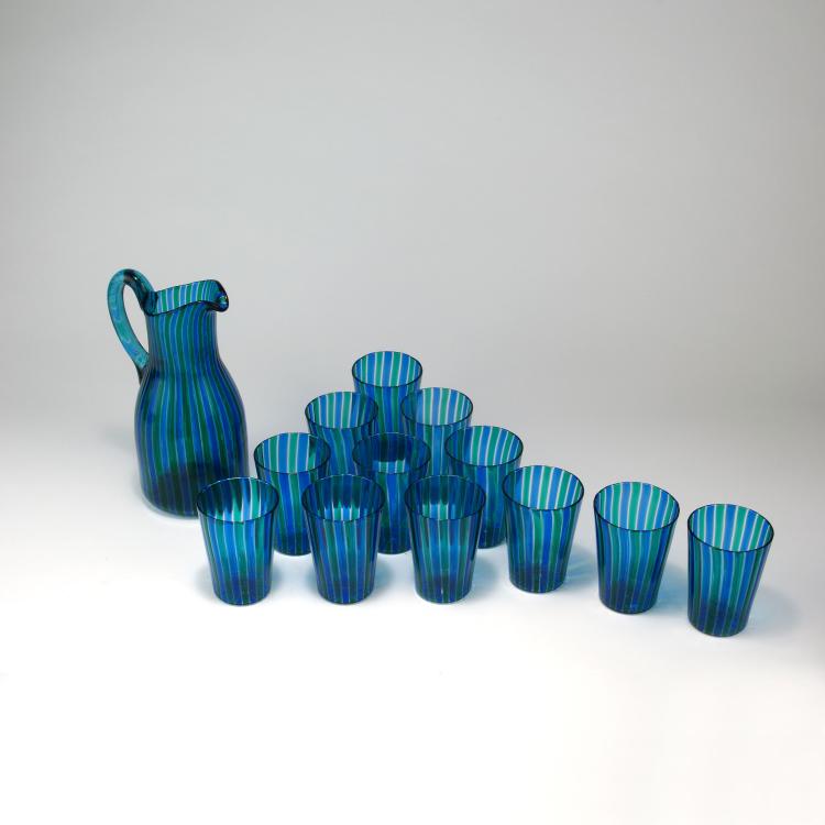 Bild 1 zu Objekt, Krug mit zw&ouml;lf Bechern 'A canne', um 1950, Fulvio Bianconi, Venini & C., Murano, 119B 63