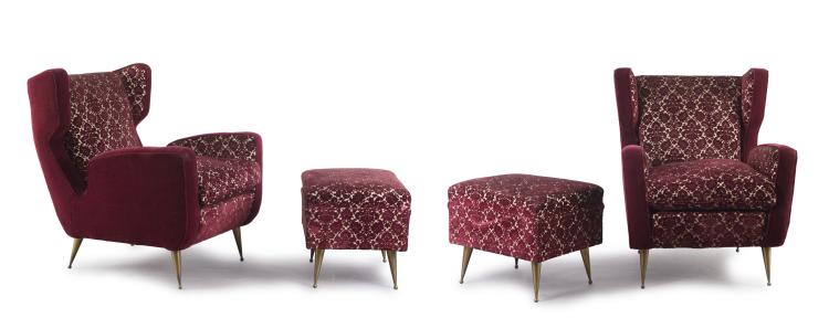 Hauptbild zu Objekt, Two armchairs and ottomans, 1950s, Italien, 119C 118