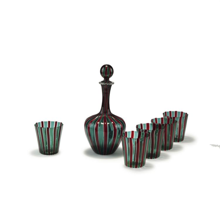 Hauptbild zu Objekt, 'A canne' bottle and five tumblers, c1950, Fulvio Bianconi, Venini & C., Murano, 119B 64