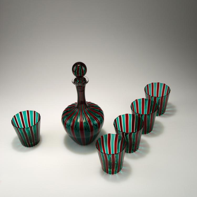 Bild 1 zu Objekt, 'A canne' bottle and five tumblers, c1950, Fulvio Bianconi, Venini & C., Murano, 119B 64