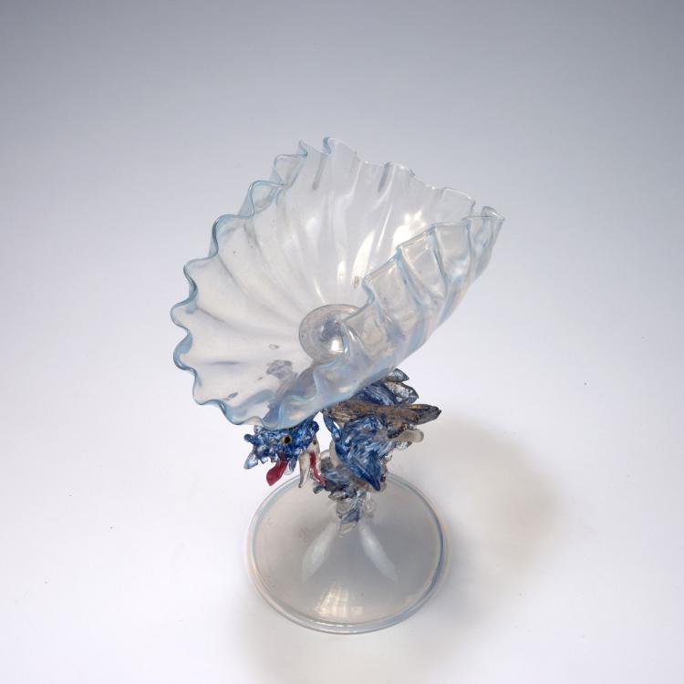 Bild 1 zu Objekt, Aufsatzschale mit zwei Drachen, 1880-1900, Salviati, Murano (zugeschrieben), 119B 1