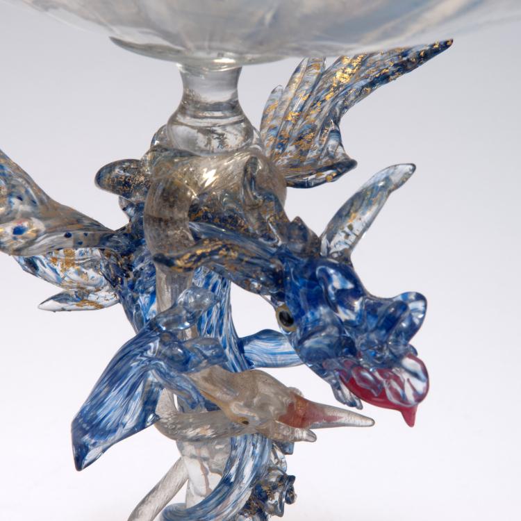 Bild 2 zu Objekt, Aufsatzschale mit zwei Drachen, 1880-1900, Salviati, Murano (zugeschrieben), 119B 1