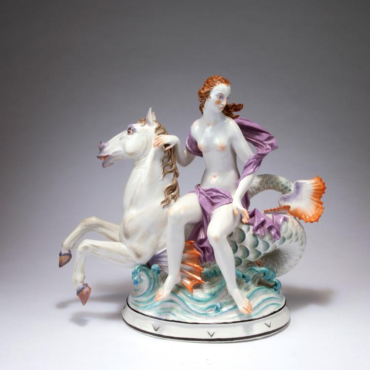 Hauptbild zu Objekt, Naiad on seahorse, c1920, Gustav Oppel, Volkstedt, Aelteste Porzellanfabrik, Rudolstadt, 120 570