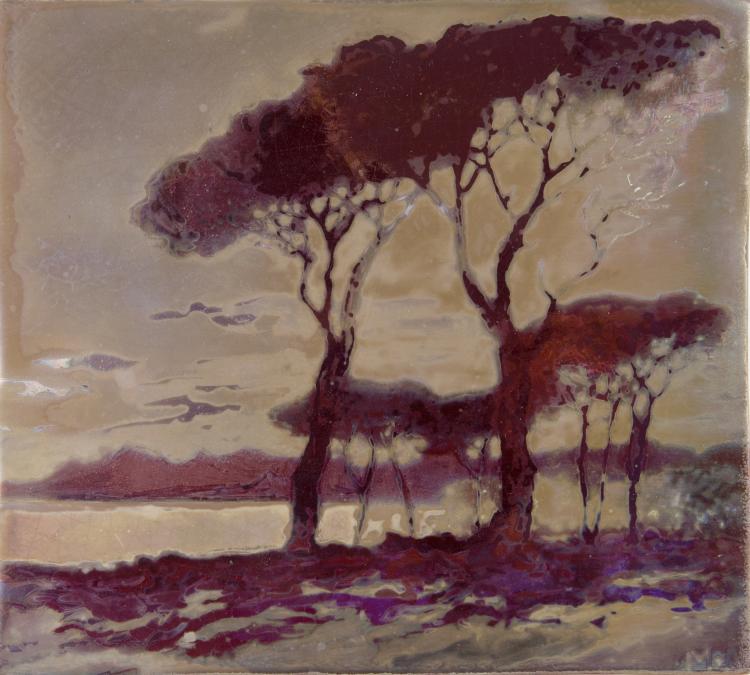 Hauptbild zu Objekt, Tile with landscape, c1900, Massier, Cl&eacute;ment, Golfe-Juan, 120 613