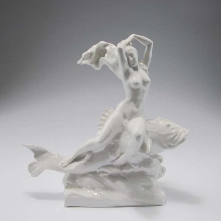 Hauptbild zu Objekt, Najad riding on a fish, 1920s, Jean Huynes, Ackermann & Fritze, Volkstedt-Rudolstadt (wohl), 120 484