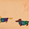 Blockfragment mit 16 Blättern Originalzeichnungen 'Waldi', 1970