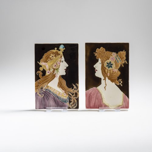 Two decorative tiles 'Têtes', c. 1900