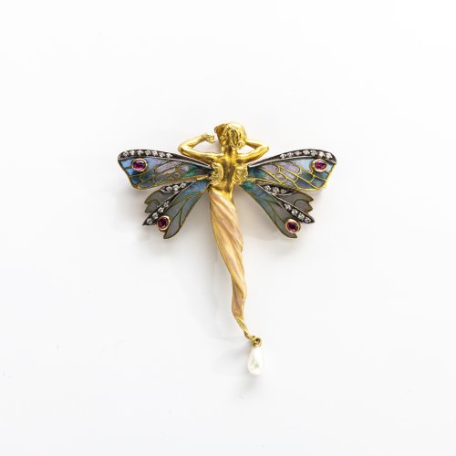 'Plique-à-jour'-Anhänger bzw. Brosche 'Femme papillon', 1910