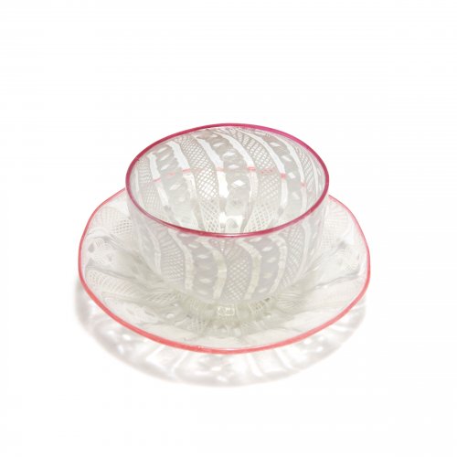 'A filigrane' small cup and saucer, 18th century
