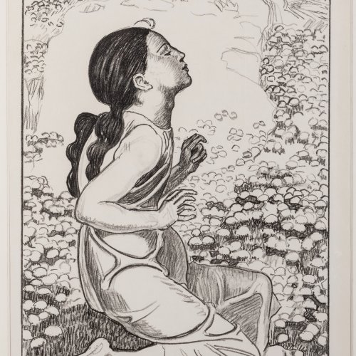 'Frühlingssehnsucht: Kniendes Mädchen nach rechts', ca. 1910