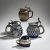 3 beer steins, c. 1902 and a mustard pot, after 1912