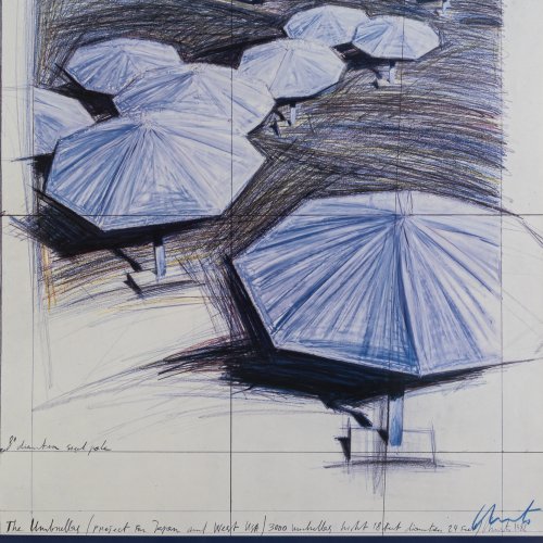 Ausstellungsplakat 'Umbrellas Blue III', 1986