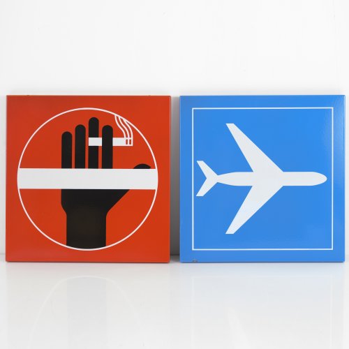 Zwei Emailschilder 'Flughafen Frankfurt', um 1972