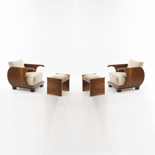 2 armchairs with stools, 1930s