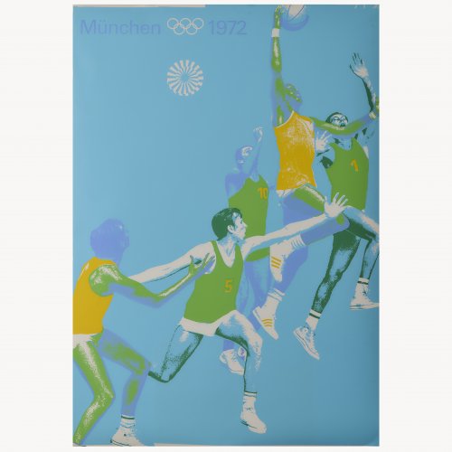 Testdruck Olympische Spiele München: Basketball hellblau, um 1970