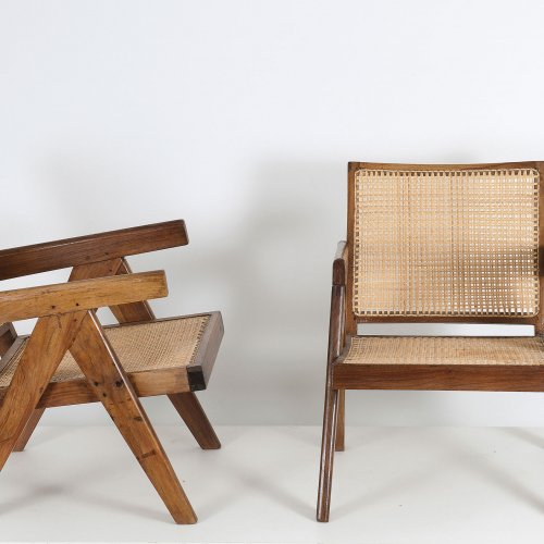 Zwei Armlehnsessel 'Cane and teak wood easy armchair - PJ-SI-29-A'