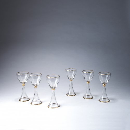 Six sweet wine glasses, c1901