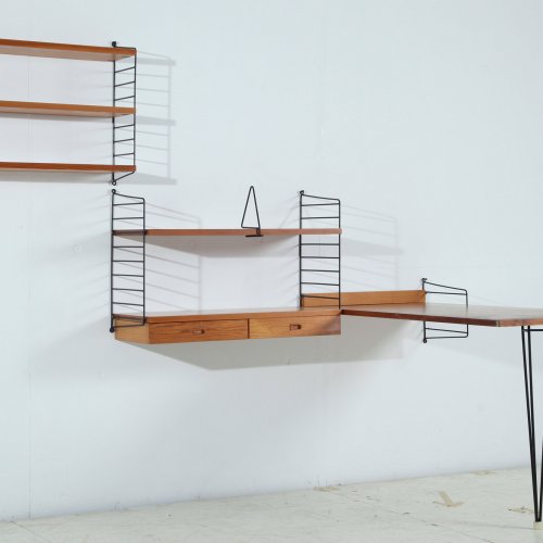 'String' wall shelf with desk, c1955 