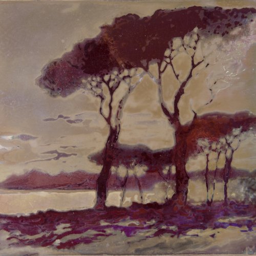 Fliese mit Landschaft, um 1900
