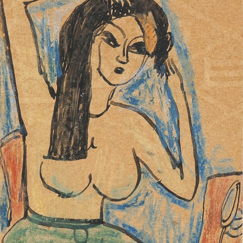 Künstlerpostkarte 'Frau bei der Toilette', 1911