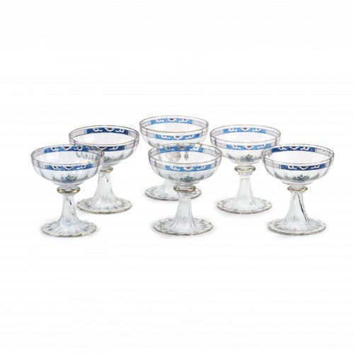 Six champagne glasses, c1900