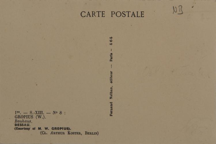 Bild 1 zu Objekt, Postcard 'Bauhaus-Dessau', Arthur K&ouml;ster, Editeur Nathan, Paris, 145A 21