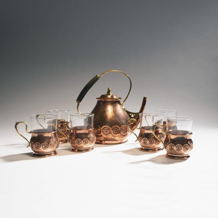 Hauptbild zu Objekt, Teapot and six glasses, c. 1903, Hueck, Eduard, L&uuml;denscheid, 144B 500