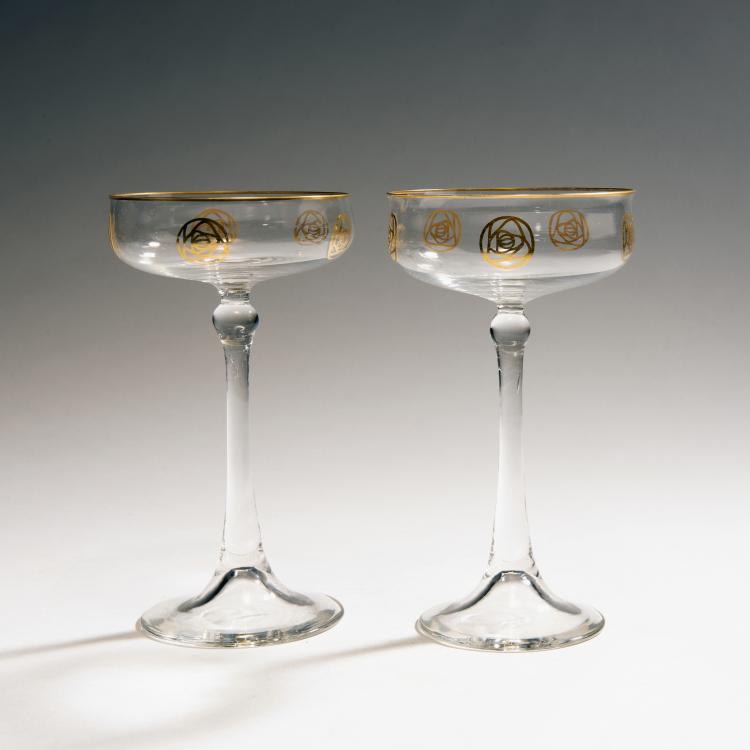 Hauptbild zu Objekt, Two 'Golden Rose' champagne glasses, c. 1903, Theresienthaler Krystallglasfabrik, 144B 248
