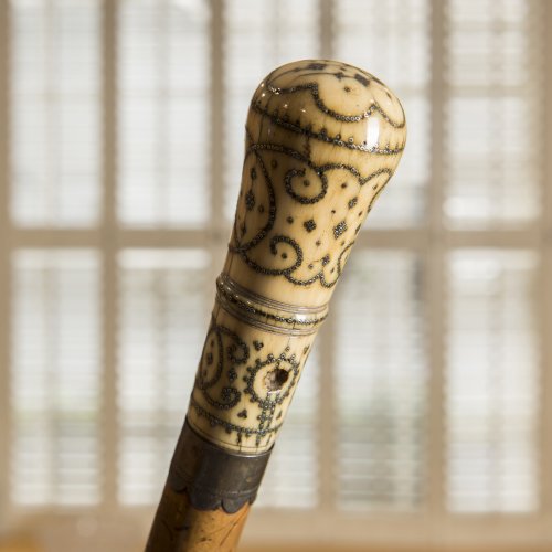 Walking stick with ivory pique knob, late 17th century