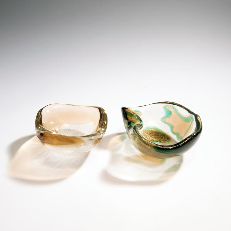 Hauptbild zu Objekt, Two bowls 'Merletto' and 'Macchie ambra verde', 1952-54, Seguso, Archimede, Murano, 146D 814