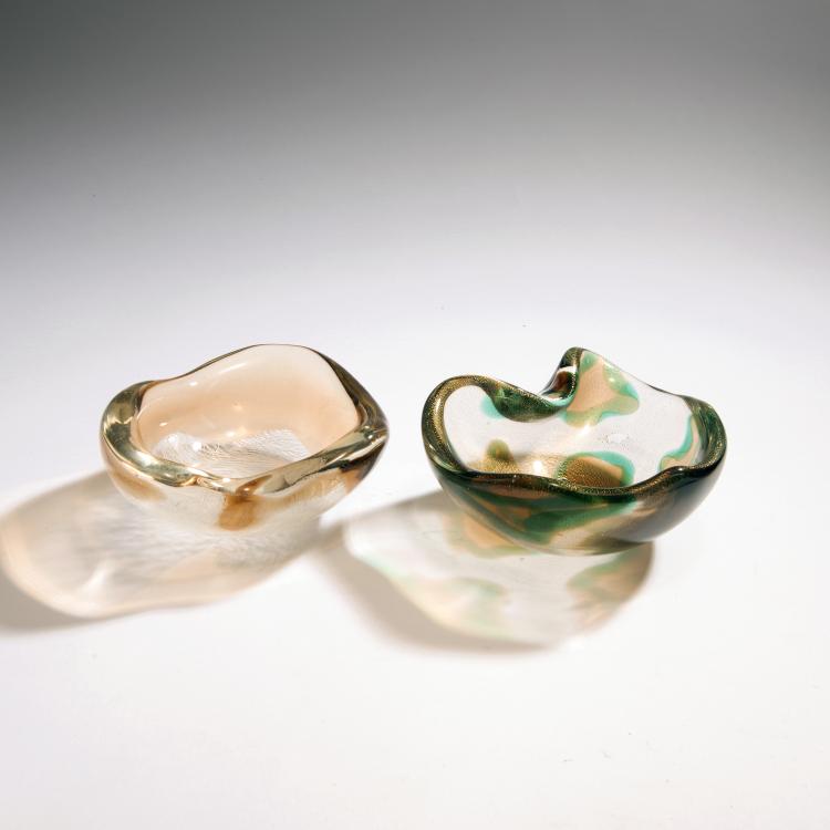 Bild 1 zu Objekt, Two bowls 'Merletto' and 'Macchie ambra verde', 1952-54, Seguso, Archimede, Murano, 146D 814