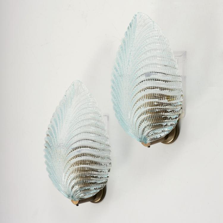 Hauptbild zu Objekt, Zwei Wandappliquen 'Foglia', 1940er Jahre , Barovier & Toso, Murano, 145B 225