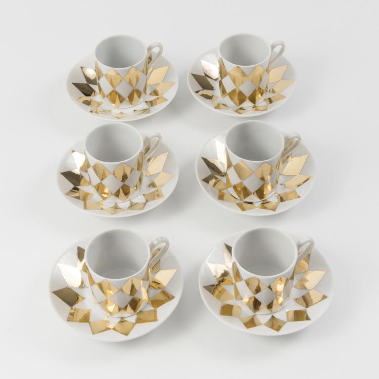 Hauptbild zu Objekt, Six Espresso cups and saucers, Fornasetti, Mailand, 145B 334